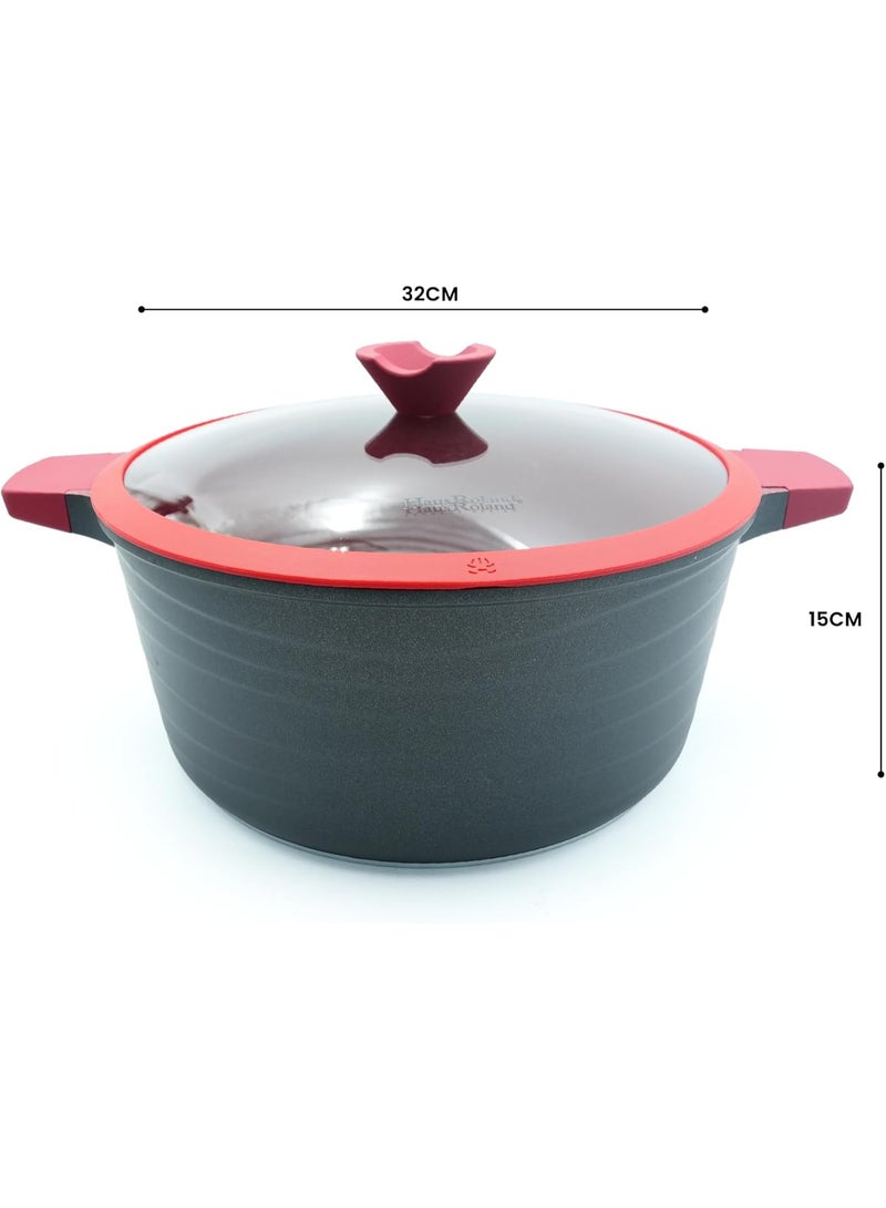 HausRoland Casserole 12L Red Granite Nonstick Cookware with Lids Die-Cast Aluminum Induction & Oven Safe PFOA/PTFE-Free Kitchen Utensil Durable Scratch-safe Pots Pans for Cooking (Sauce Pot 12L) - Image 4